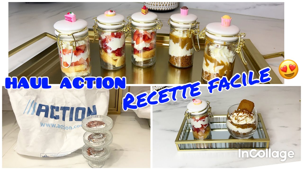 RECETTE FACILE 😍 verrines, sucrées, spéculoos, fraises,  pots de chez action HAUL ACTION 🎉