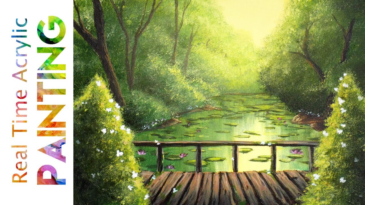 Painting a Sunlight Pond Landscape with Acrylics!