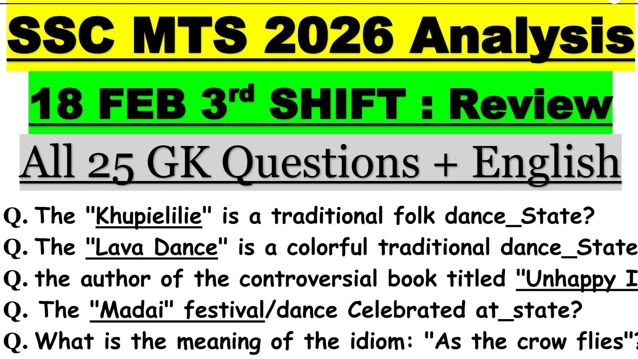 SSC MTS 3rd Shift 18 Feb Exam Analysis | SSC MTS 2026 Today Paper Review | SSC MTS GK Analysis