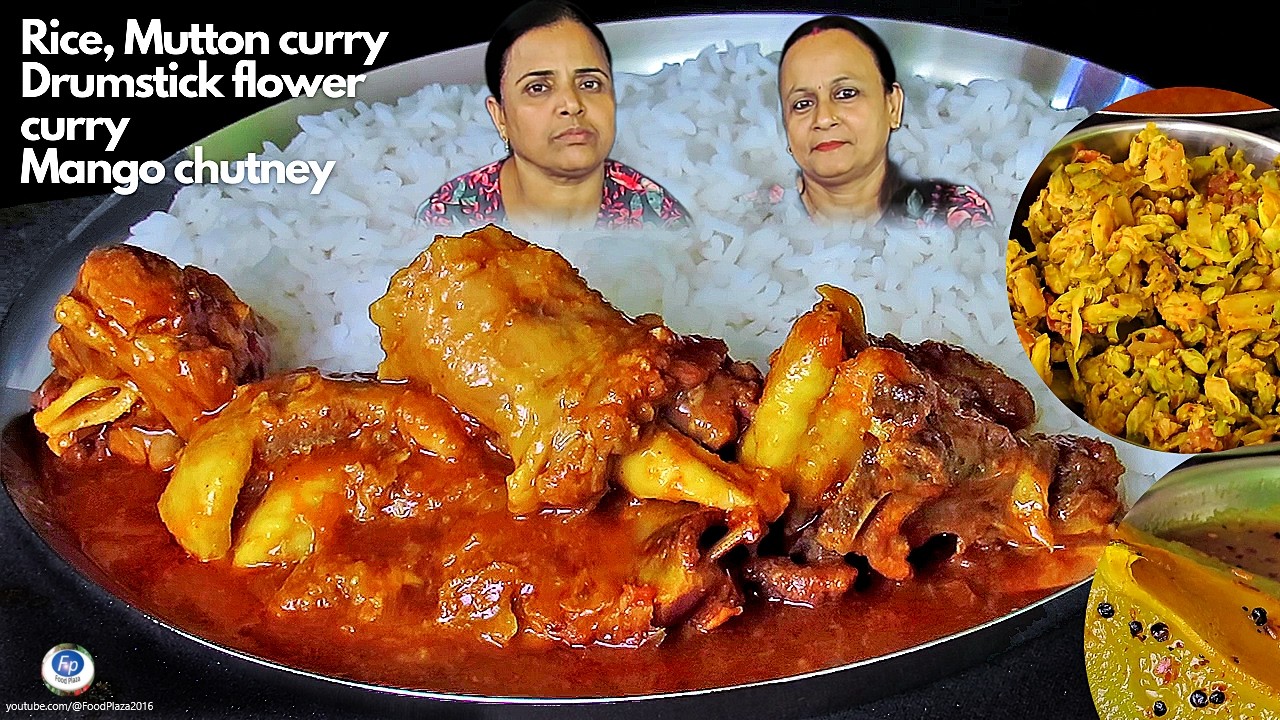 MUTTON CURRY RICE DRUMSTICK FLOWER CURRY CHATNI EATING CHALLENGE মাংস ভাত সজনেফুলের তরকারি কম্পিটিশন