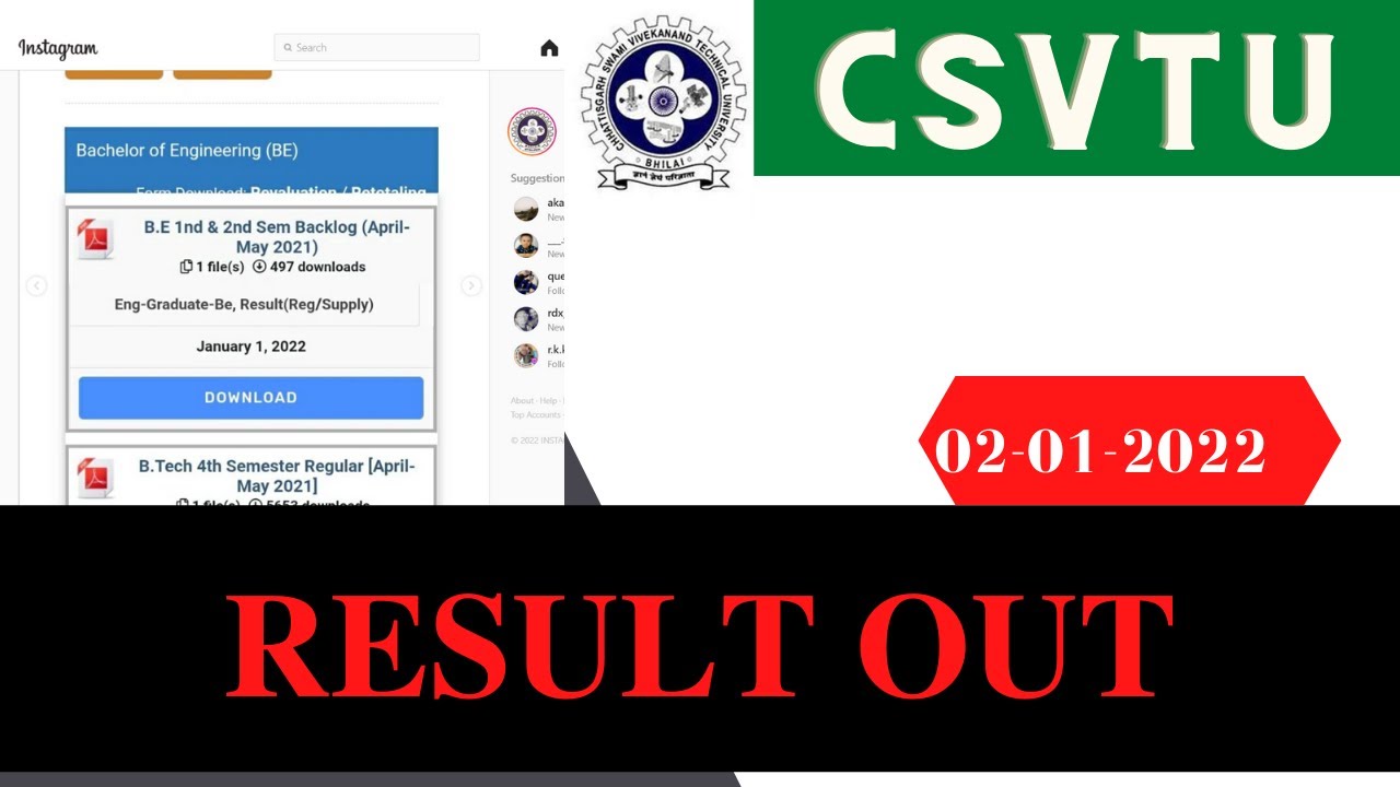 Result Out -BE-Diploma(PT)-B.Voc-M.Tech,M.Pharma | CSVTU
