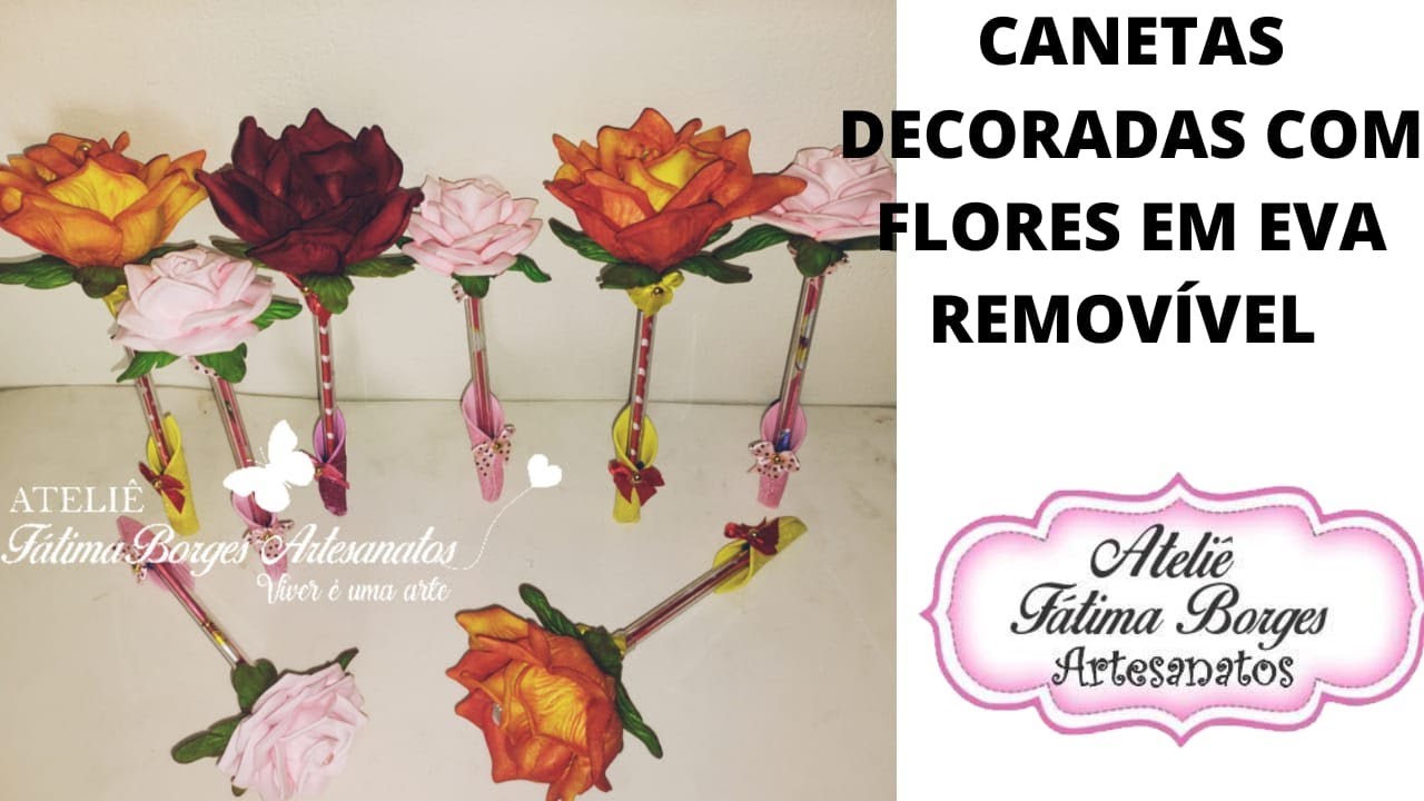 Caneta Decorada co Flores em Eva Removível