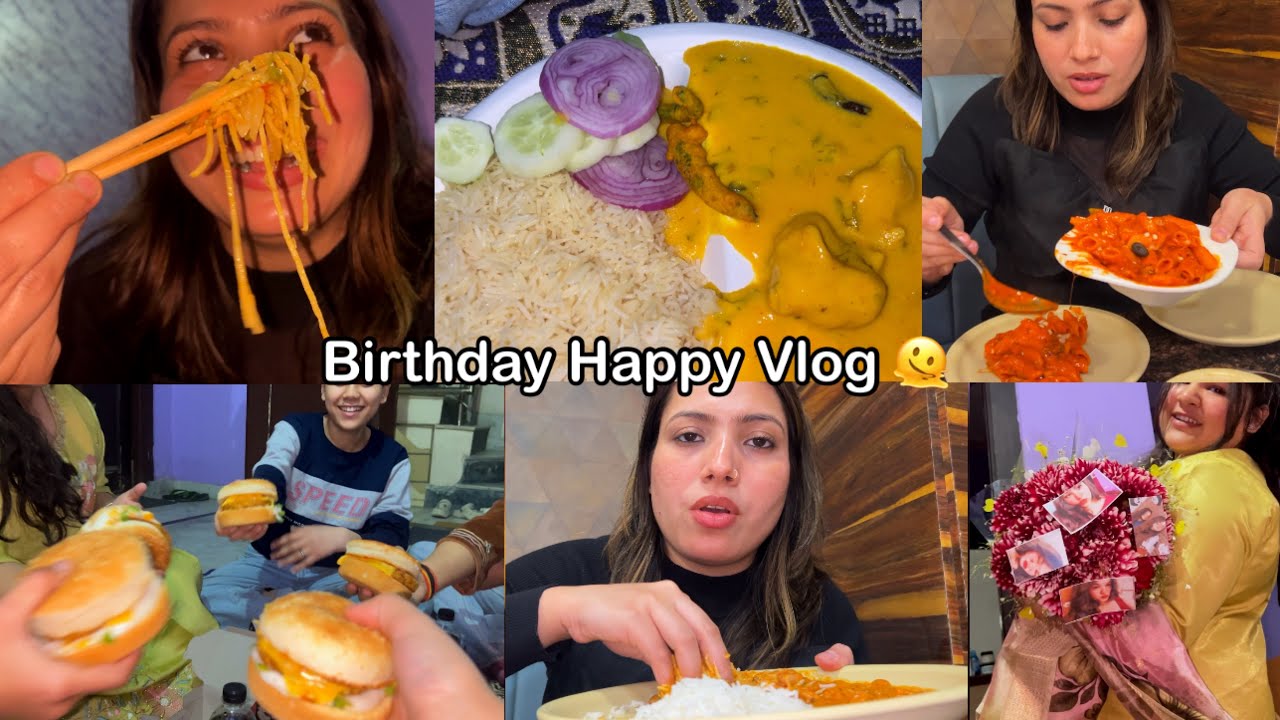 What I Eat In Birthday Party | Red Sauce Pasta, Burger, Momo Sabne Party Mai Special Feel karwaya