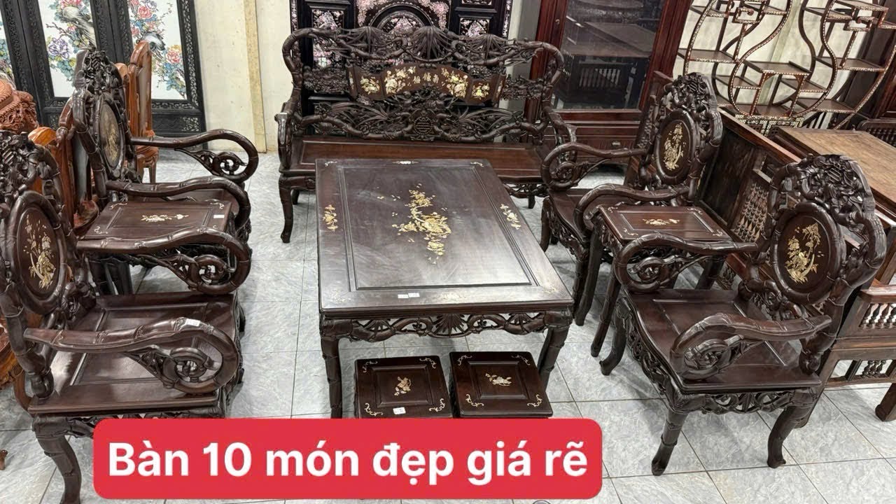 Giới thiệu đồ gỗ xưa quý hiếm, tủ trắc, bàn ghế trắc, tranh trắc, bàn xưa gỗ gõ 10 món,đồ xưa Mekong