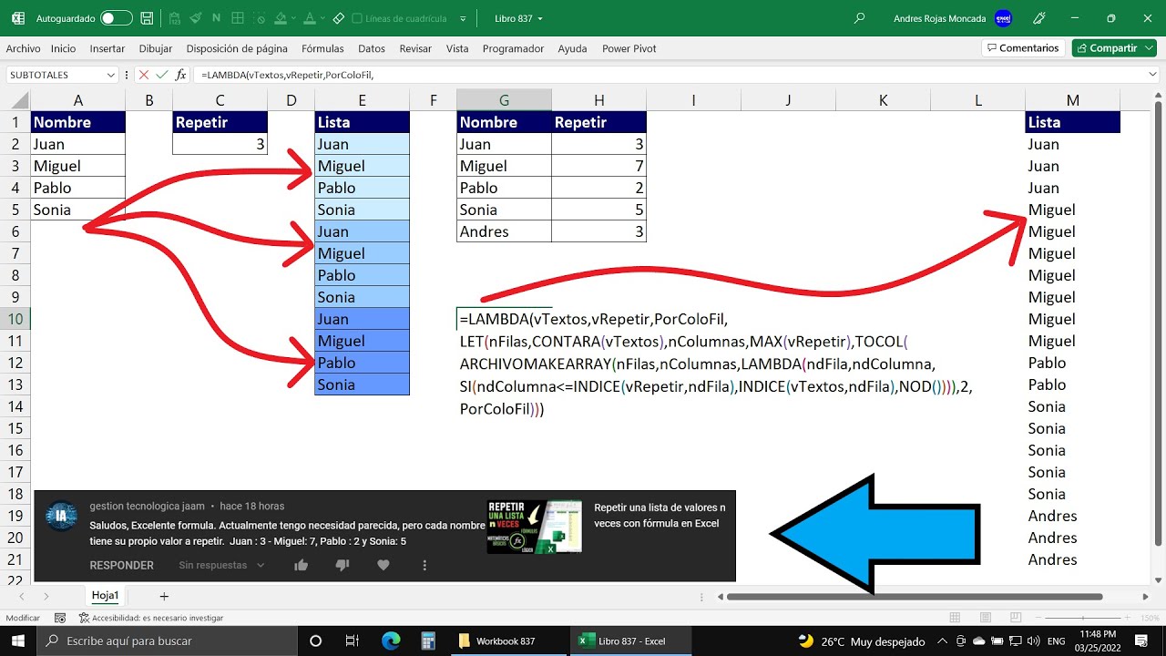 Cómo Resolver un Problema Difícil en Excel (Repetir una Lista de Valores n Veces)