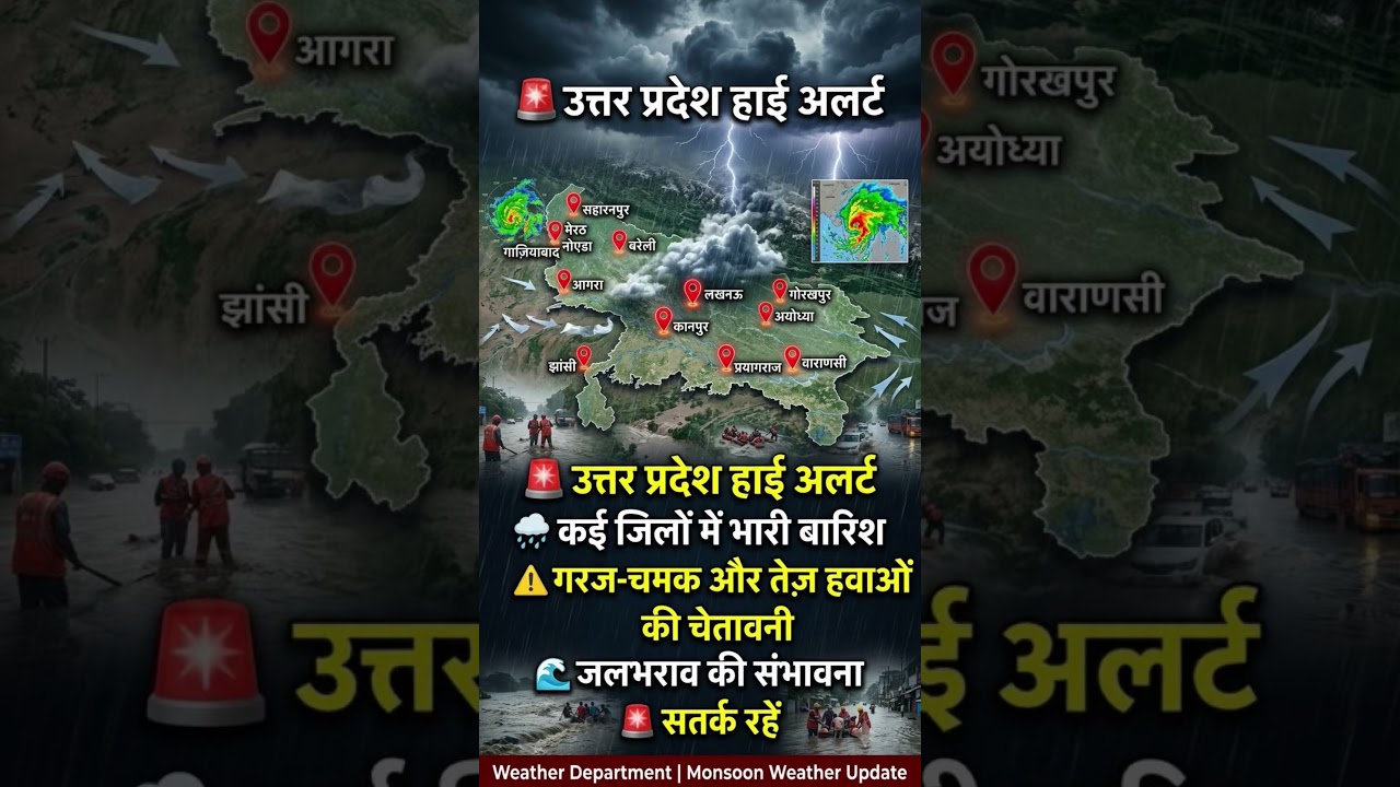 🌧️ Uttar Pradesh Red Alert - #WeatherUpdate #Monsoon #weather #weathertoday