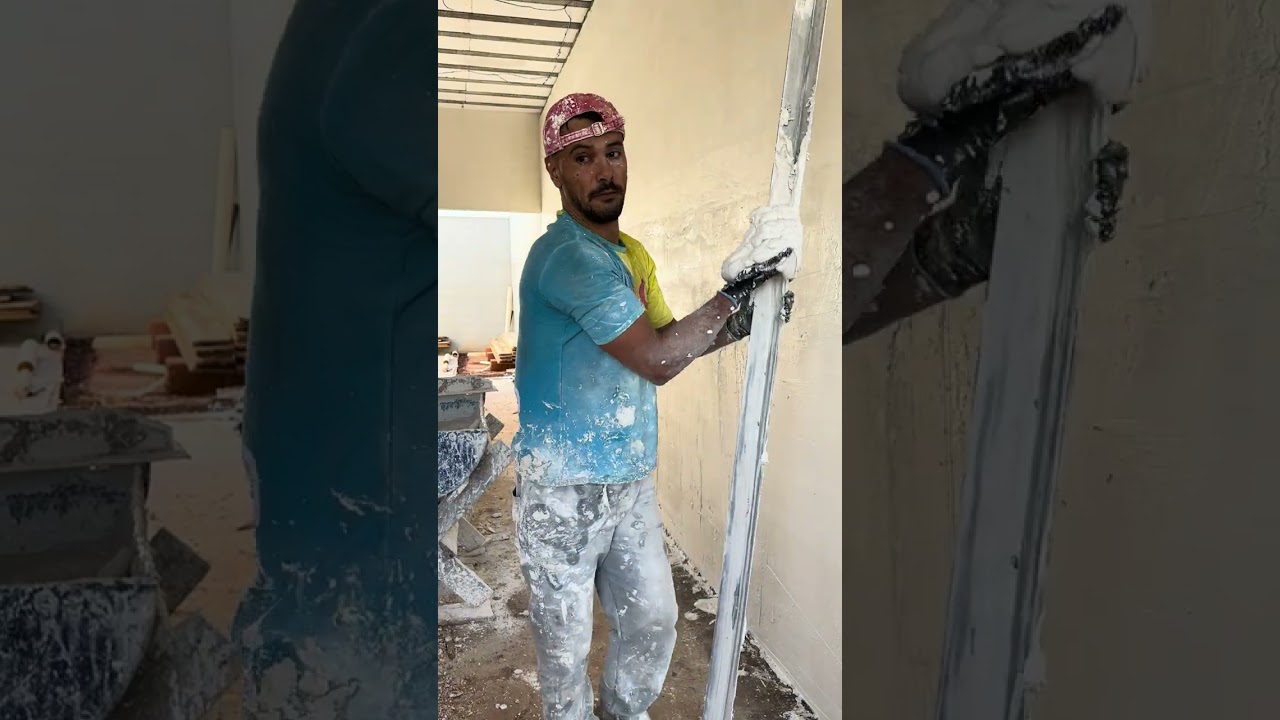 Olha velocidade que esse Gesseiro revestiu uma parede com gesso completa
