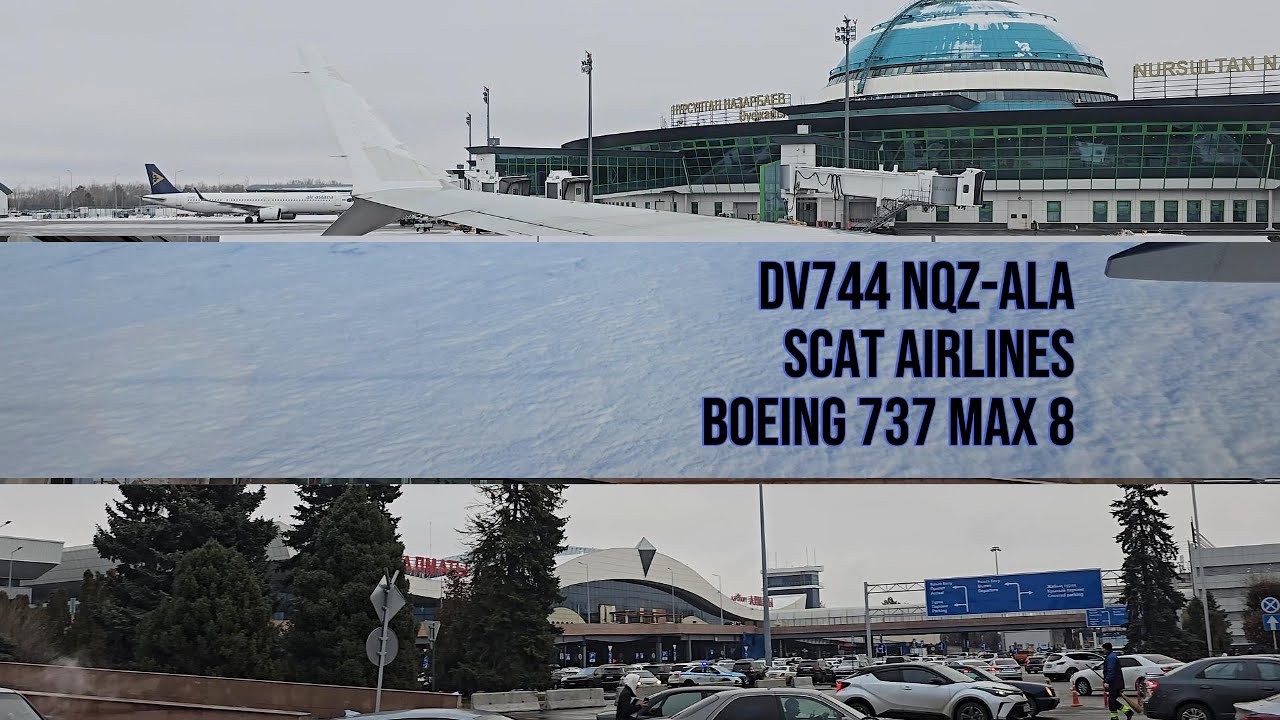 Видео с рейса DV744 Астана - Алматы, на  Boeing 737 MAX 8 UP-B3742 SCAT Airlines
