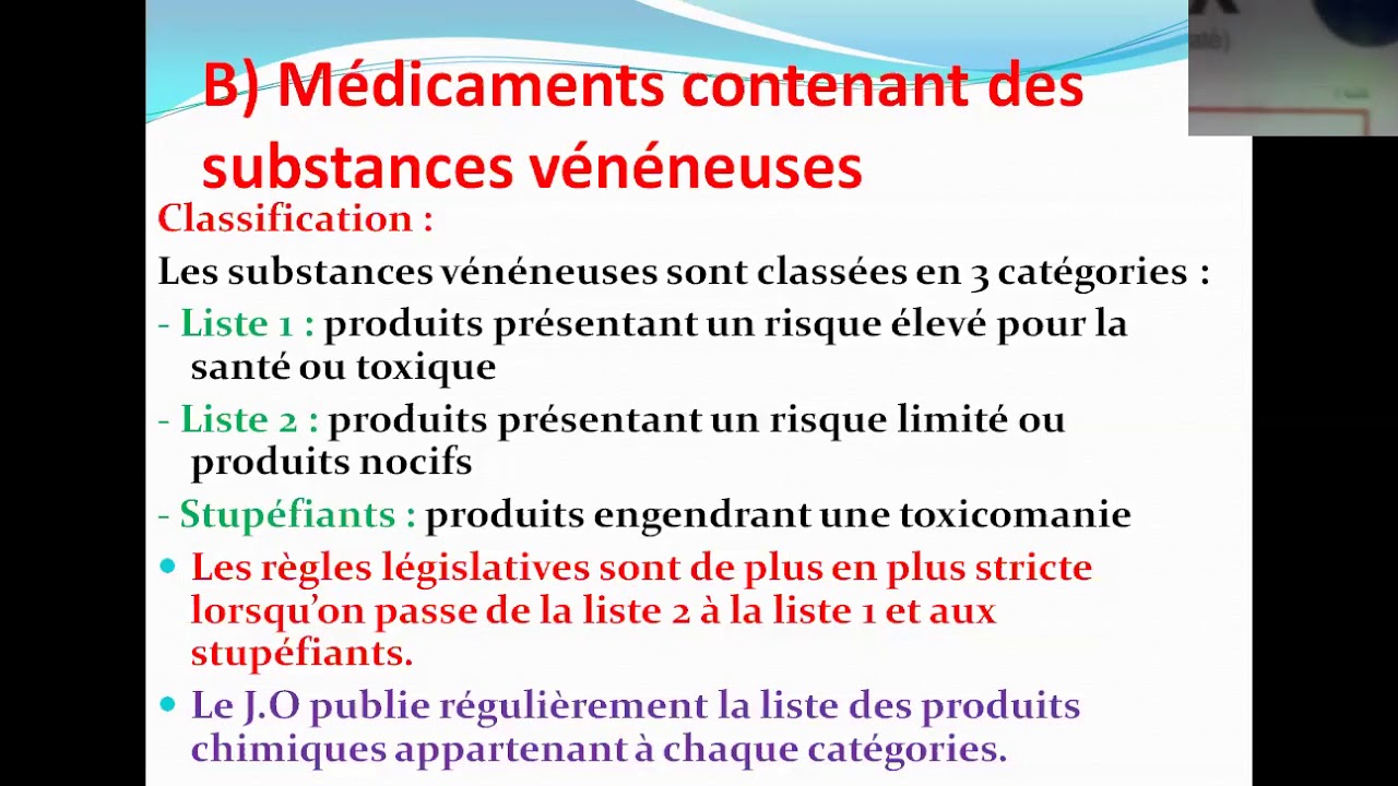 MODULE PHARMACIE COURS N°8 RÉGIME DES SUBSTANCES VENENEUSES