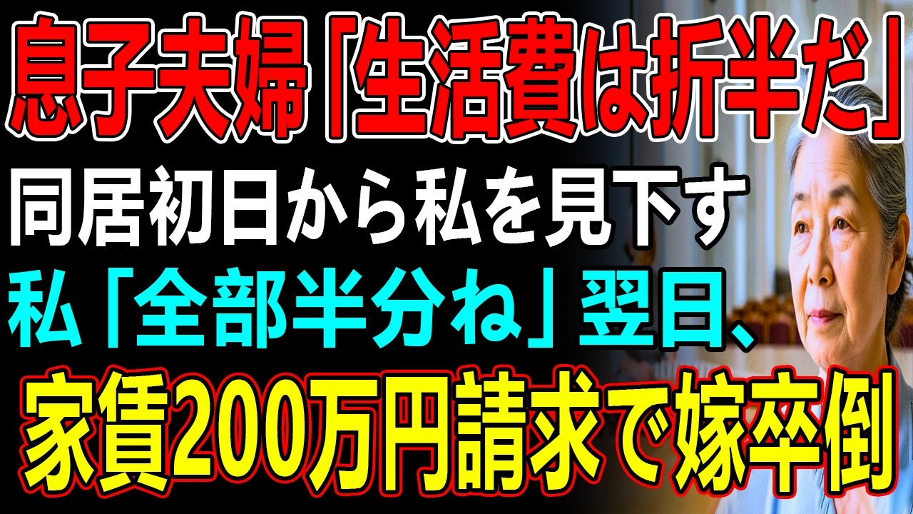 息子夫婦「生活費は折半だ」同居初日から私を見下す私「全部半分ね」翌日、家賃200万円請求で嫁卒倒