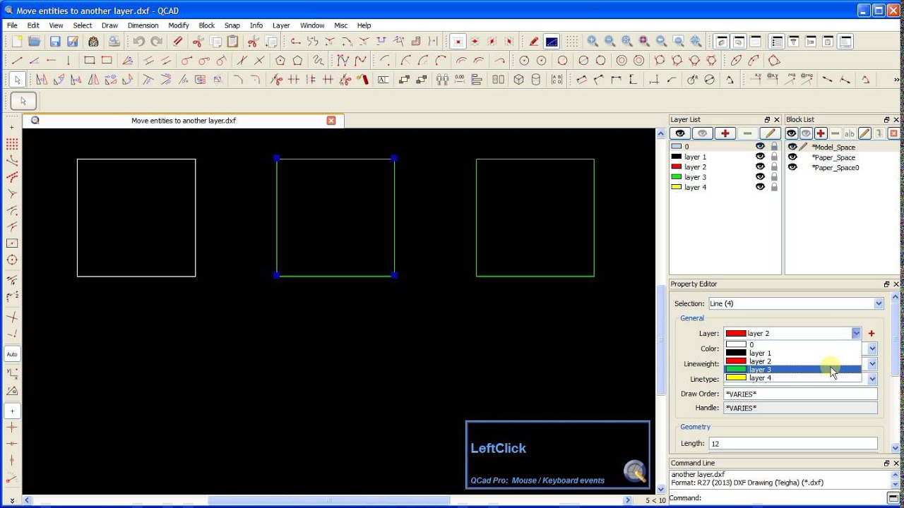 QCad How-to: Move entities to another layer
