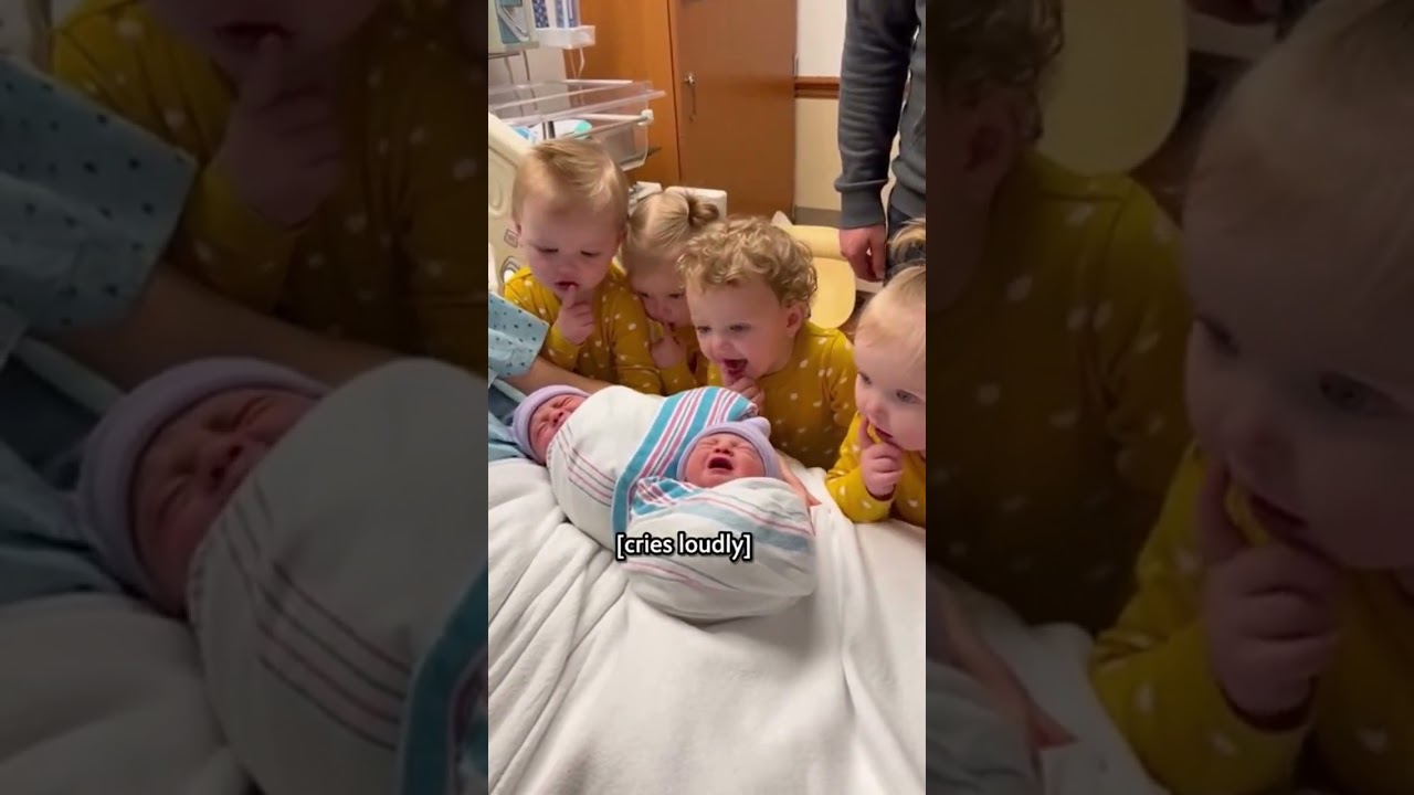 Four Toddlers Try to Calm Newborn Then Panic and Run to Dad 😂 Pure Chaos 4K Shorts
