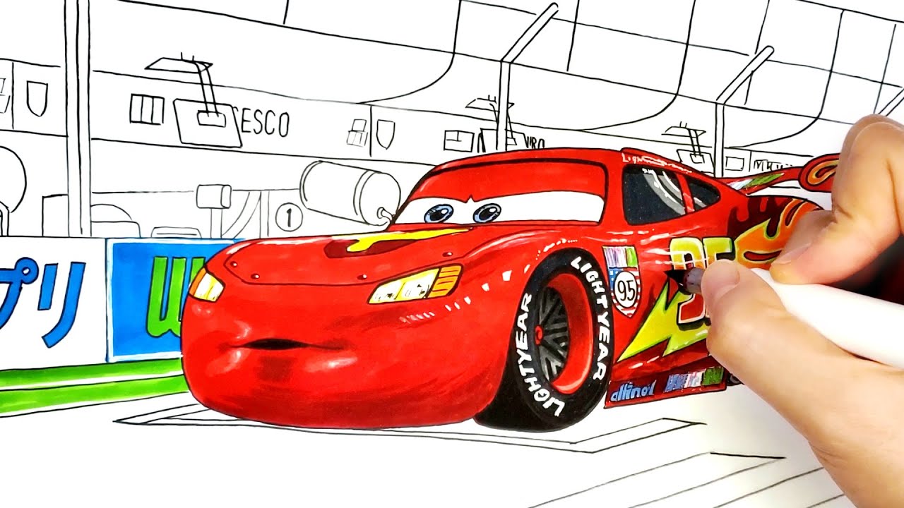 Lightning McQueen at the World Grand Prix Starting Grid | CARS 2 Drawing & Coloring Pages TIM TIM TV