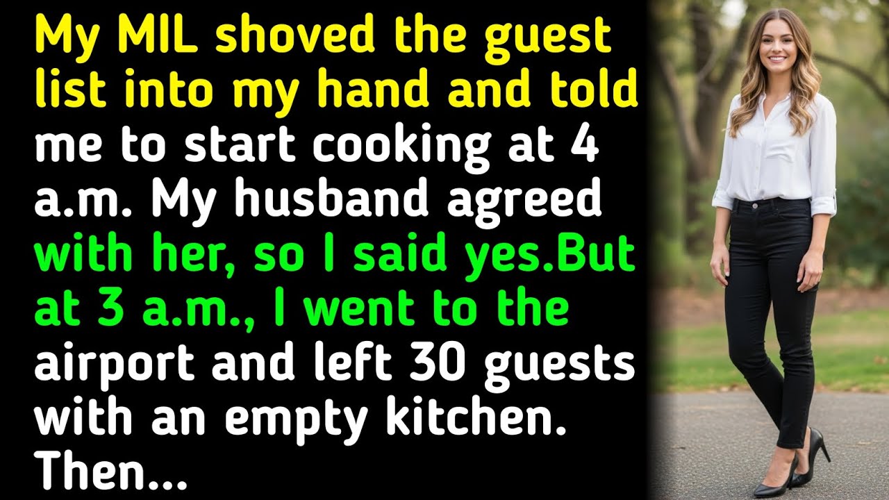 My MIL shoved the guest list into my hand and told me to start cooking at 4 a.m. My husband ag... 