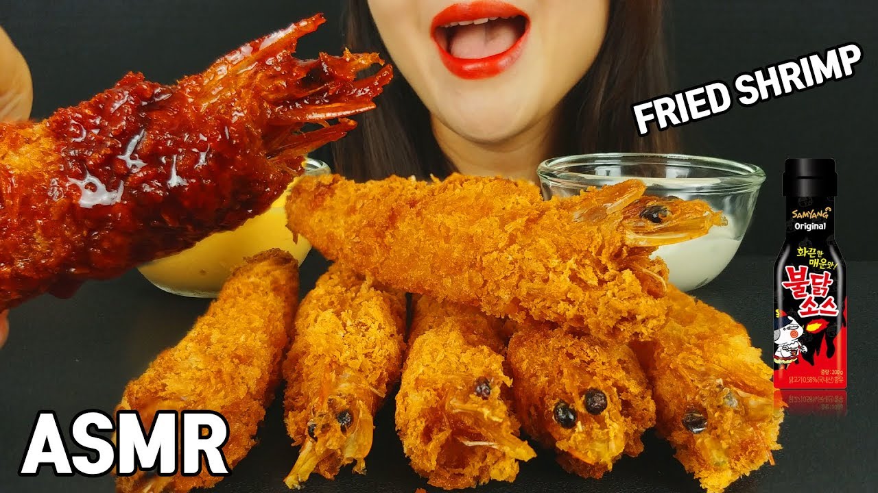 ASMR жареные креветки + острый огненный соус (MUKBANG, звуки еды)