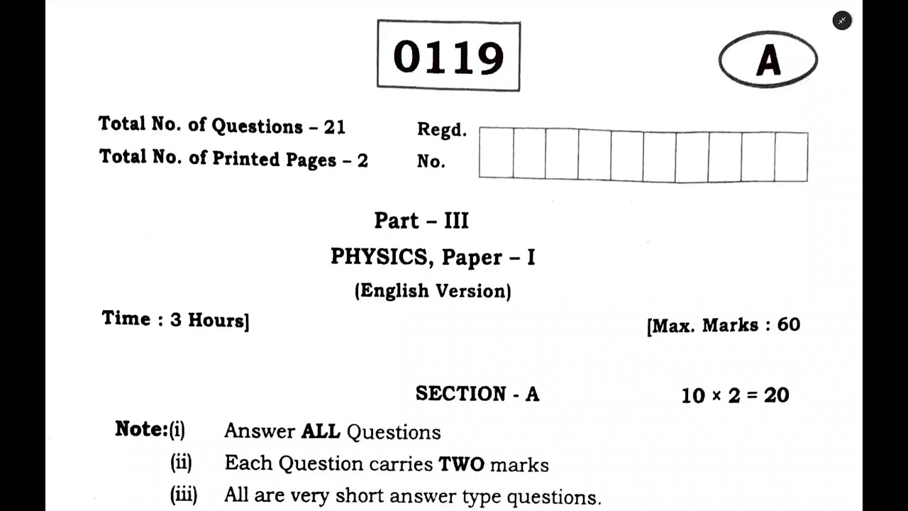 TS inter 1st year Physics 2023 March question paper Telangana Intermediate IPE