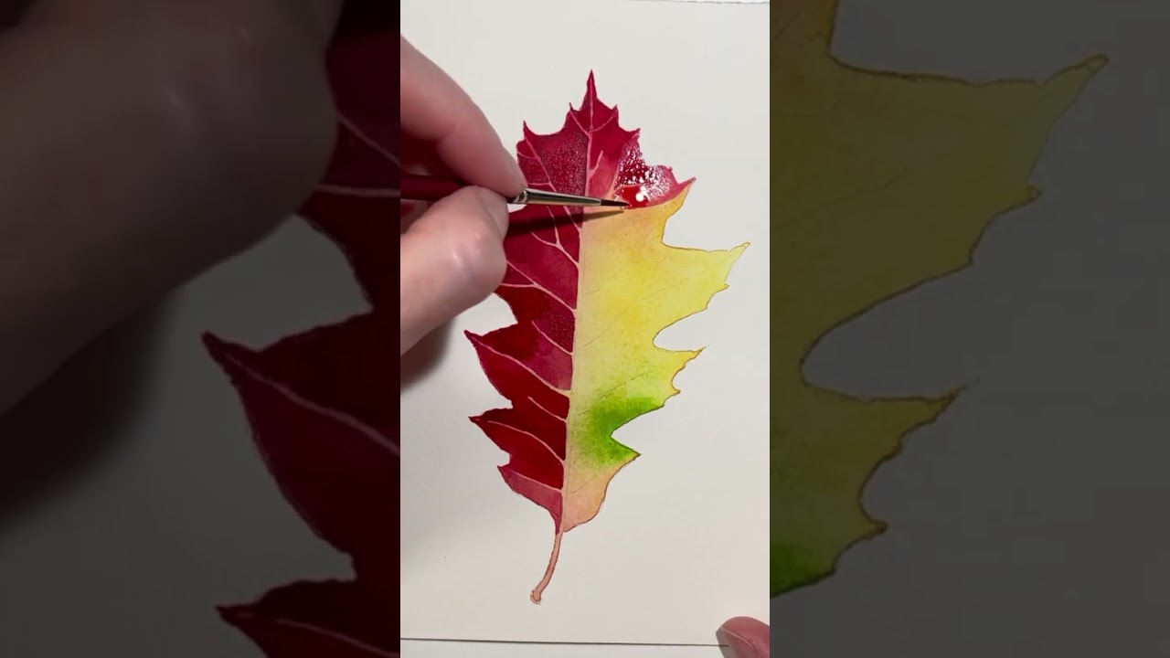 Watercolor Painting of a Red Fall Leaf #watercolor #leafpainting  #autumn #paintingtutorial