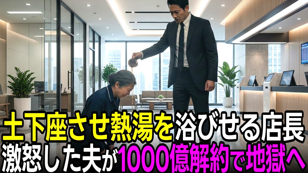 銀行で清掃員に熱湯をかけ土下座させた店長→直後、激怒して現れた夫が「1000億動かす伝説の投資家」と判明し、支店ごと地獄に沈める【スカッとする話】