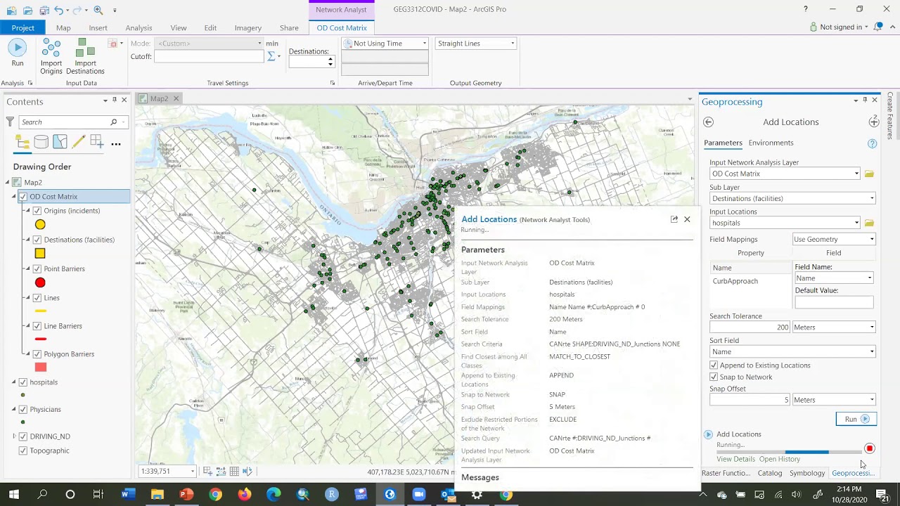 M7I Матрица стоимости отправления-назначения ARCGIS PRO