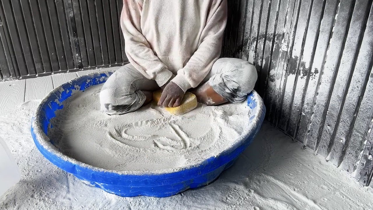 Sitting in the pool powder play, cleaning and sweeping and more dusty fun. #ASMR #powderplay