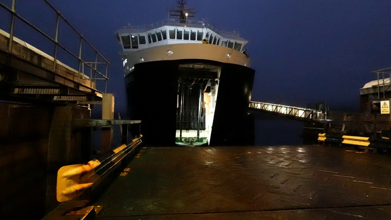 Part 1 - Calmac Islay Ferry Finlaggan docks at Kennacraig Argyll Scotland 22.1.20