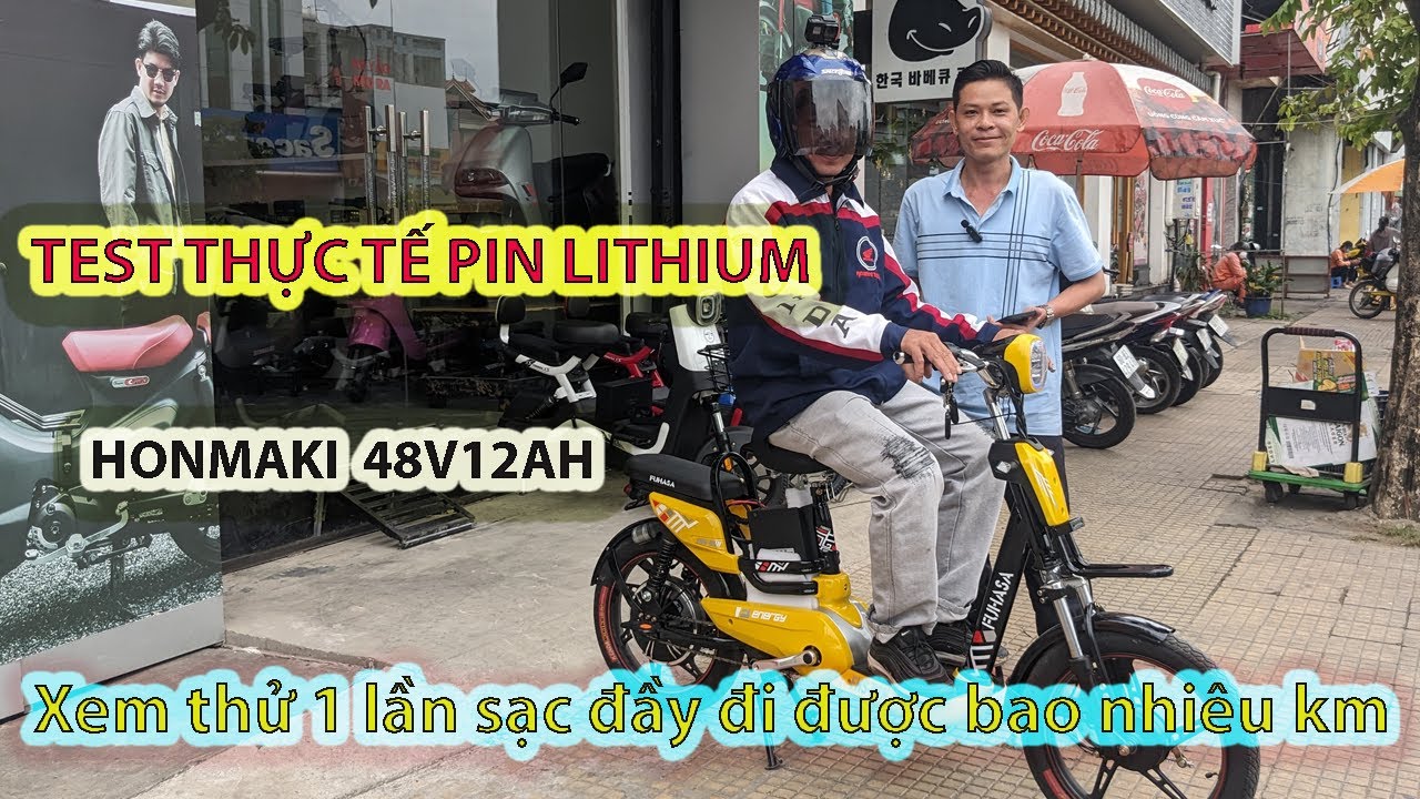 Test thử pin lithium xe đạp điện Honmaki 48v12Ah xem 1 lần sạc đầy đi được bao nhiêu km