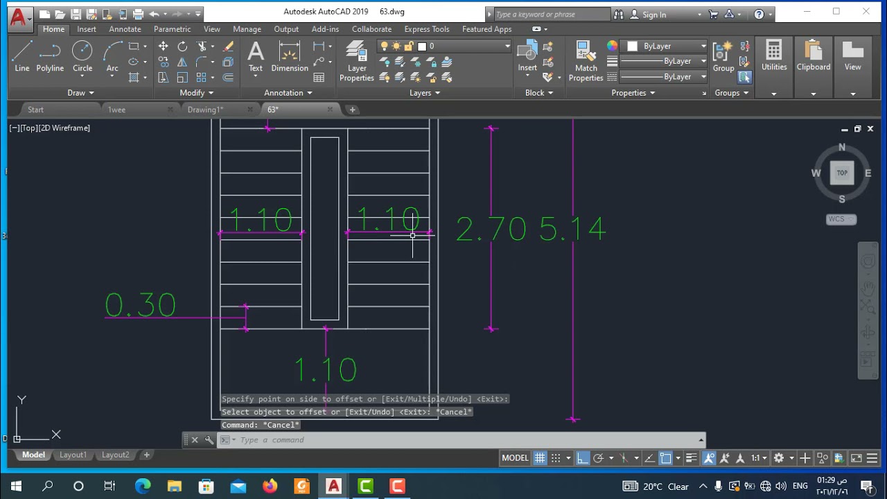 Autocad | طريقة رسم سلم قلبتين في برنامج الاتوكاد (cad) | 18