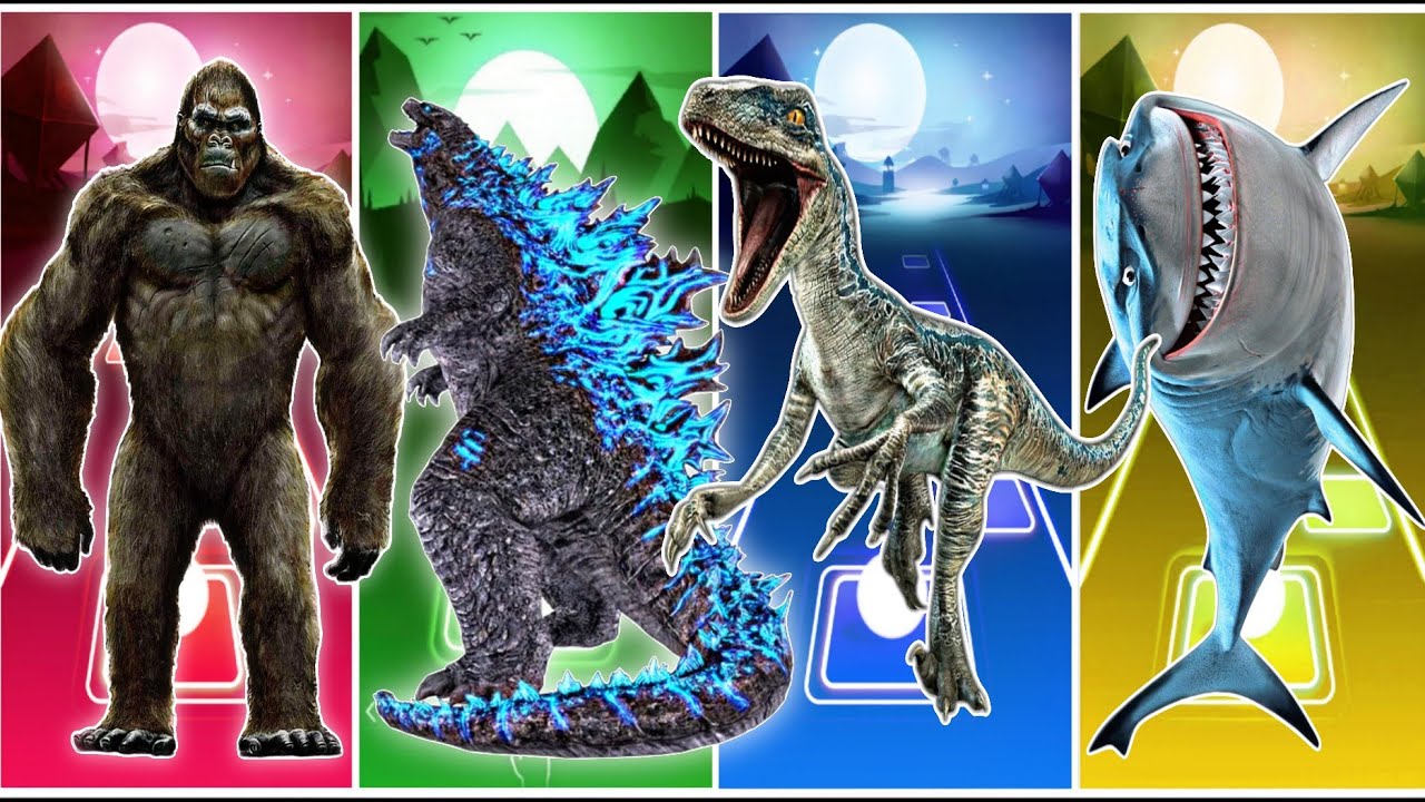 Jurassic World King Kong🆚 Godzilla 🆚 Indoraptor 🆚 Megolodon Tiles Hop Coffin Dance 💃
