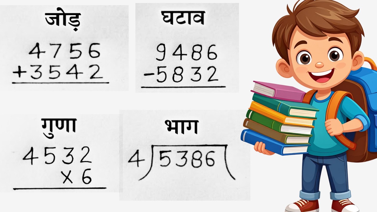 बच्चों के लिए जोड़ , घटाना , गुणा , भाग | addition, subtraction, multiplication, division