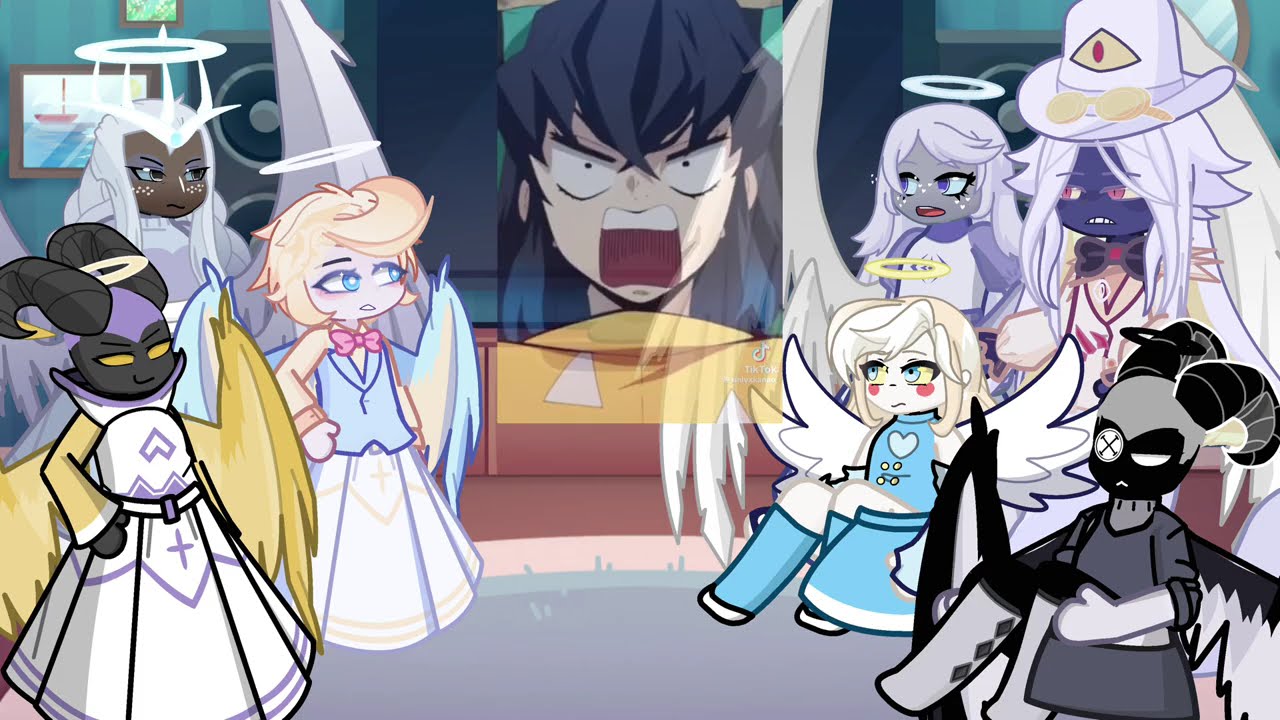 Hazbin Hotel Angels react to  inosuke | Giyuu | Demon Slayer | Lucifer | Gacha life 2