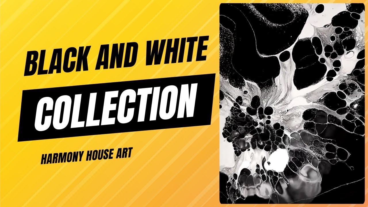 (674) CLASSIC BLACK AND WHITE COLLECTION! 8 Fluid Art Paintings to Inspire and Enjoy!