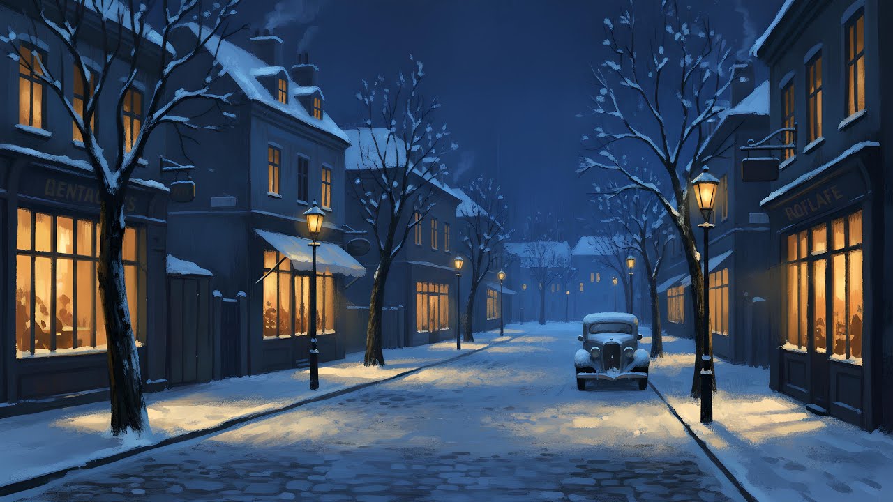 1950's Cozy Winter Village with Oldies Playing in Another Room (Relax/Study/Sleep)