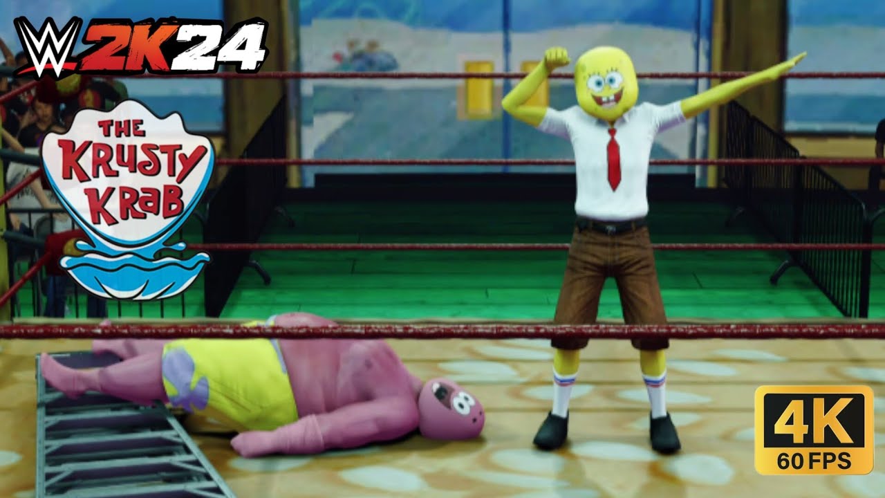 Spongebob vs Patrick - Krusty Krab Arena - No HUD Gameplay - WWE 2K24 - PS5 4K 60FPS