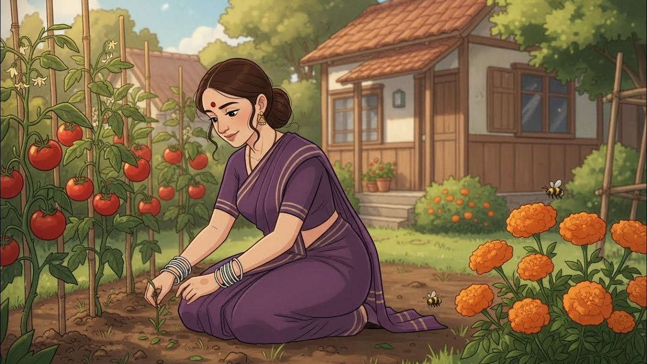 Ghibli Style Indian Woman Morning to Night Life Routine || Peaceful Cozy Slow Living Village Life ||