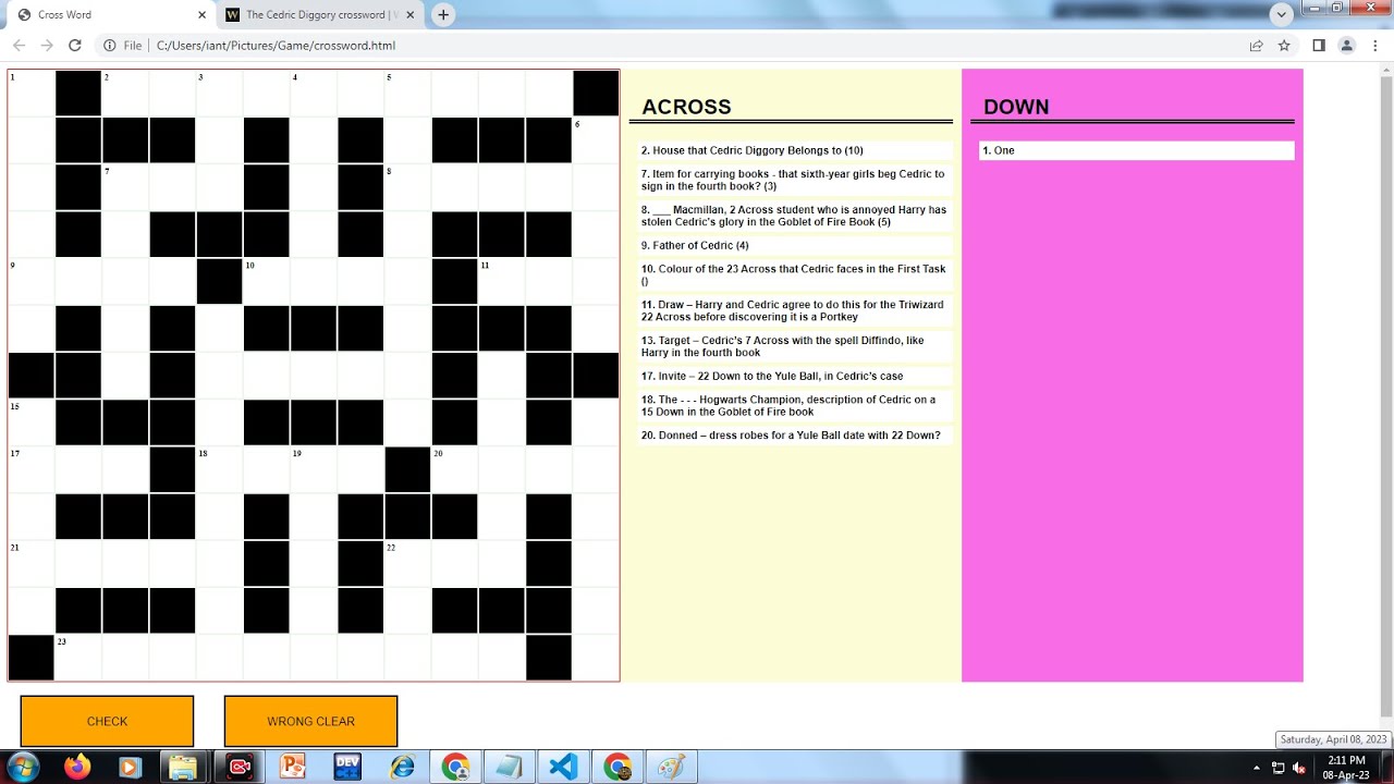 Crossword Puzzle | HTML | JS | CSS | Part 1