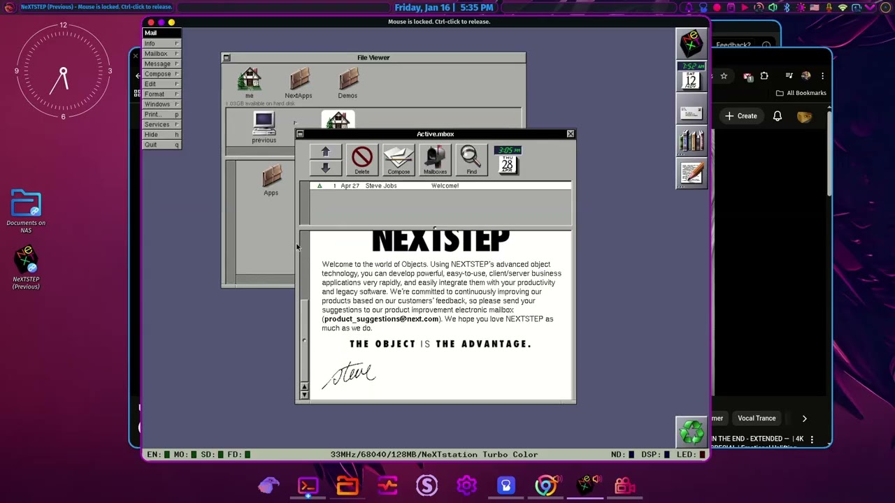 NeXTSTEP 3.3 in Previous 4.0 emulator on Garuda Linux