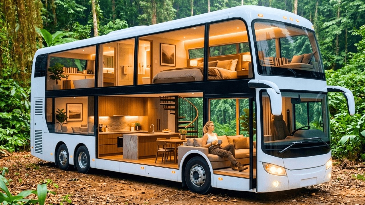 Unbelievable — I Turned an Abandoned Giant White Double-Decker Bus in the Amazon Into a Modern Glass