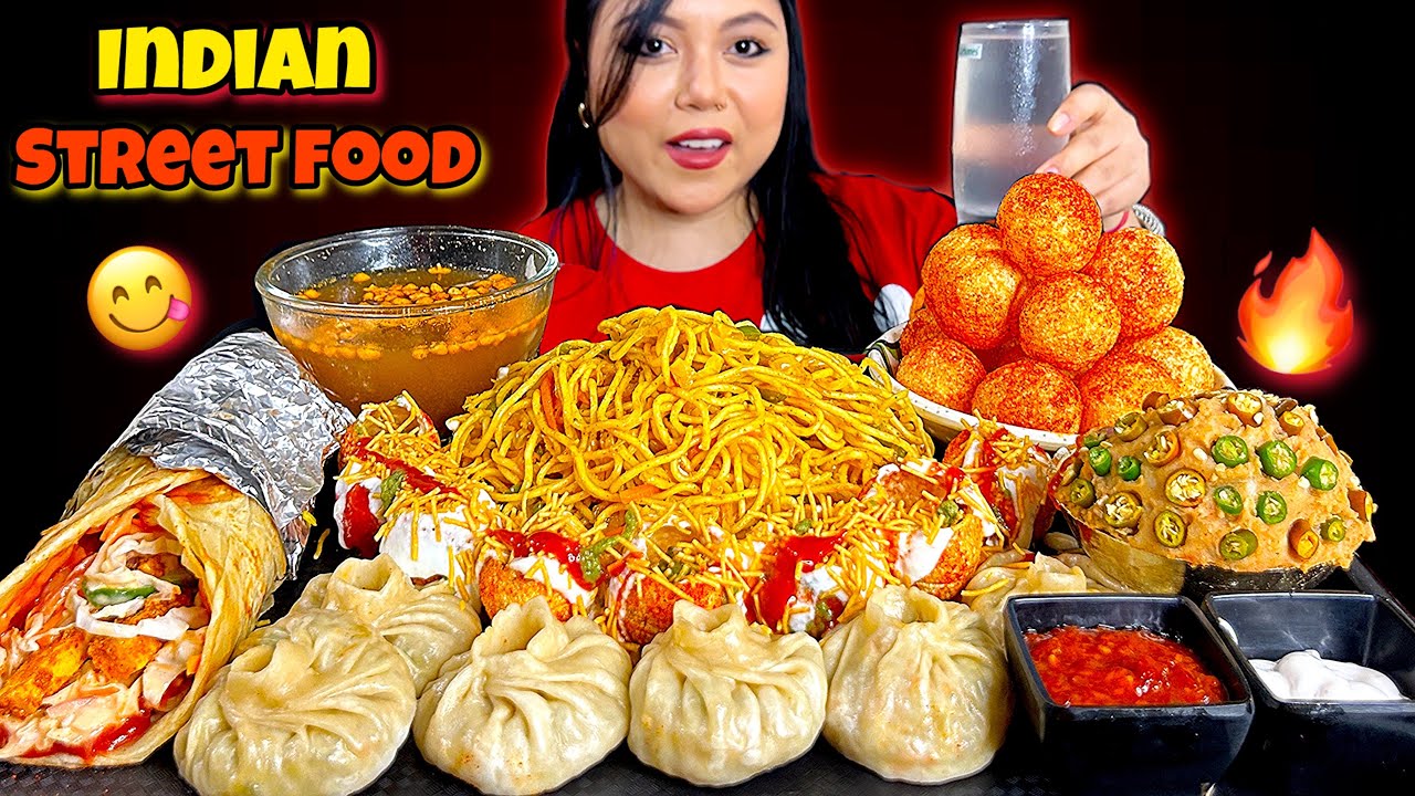 EATING MOMO, DAHIPURI, PANEER ROLL, 🔥SPICY PANIPURI & VEG NOODLE | MUKBANG ASMR