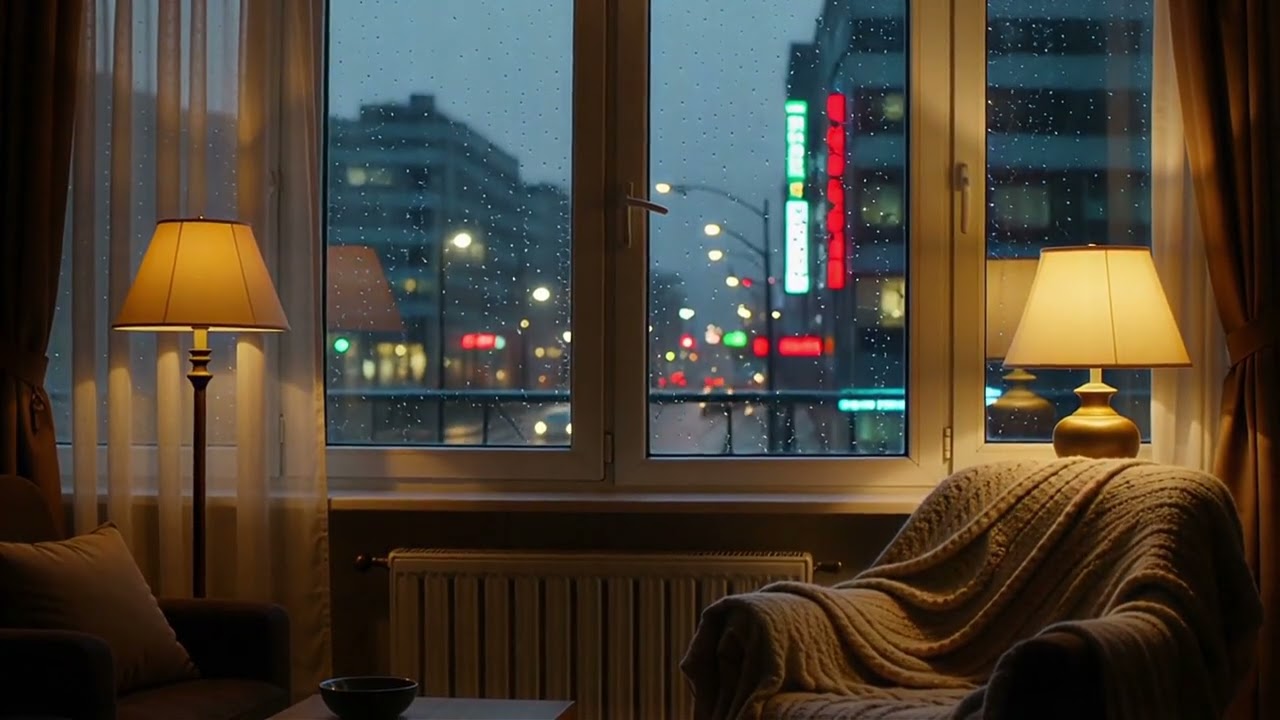 Rainy Window Glow  Cozy Night in the City