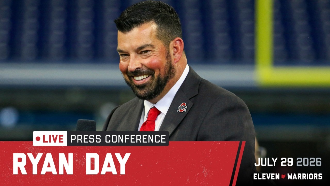 Ryan Day speaks with the media at Big Ten Media Days about Ohio State&rsquo;s 2026 season