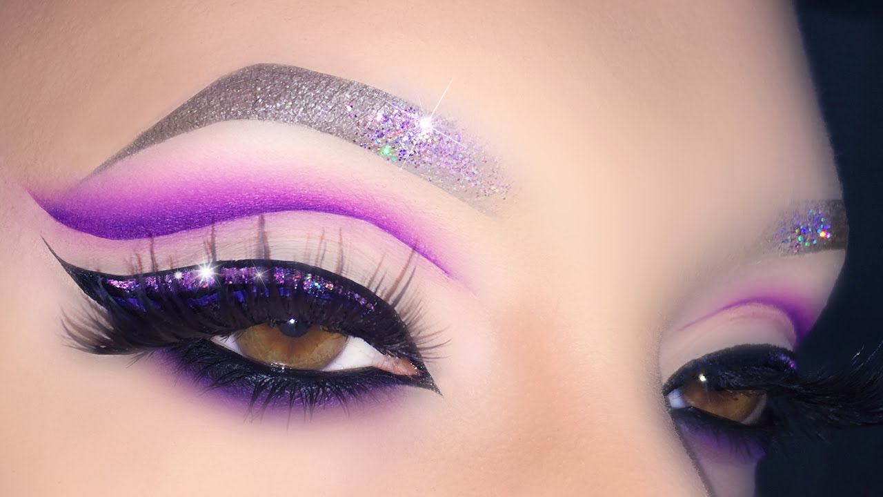 Sexy Purple Cut Crease with Glitter Eyeliner - Makeup Tutorial For Valentine's Day