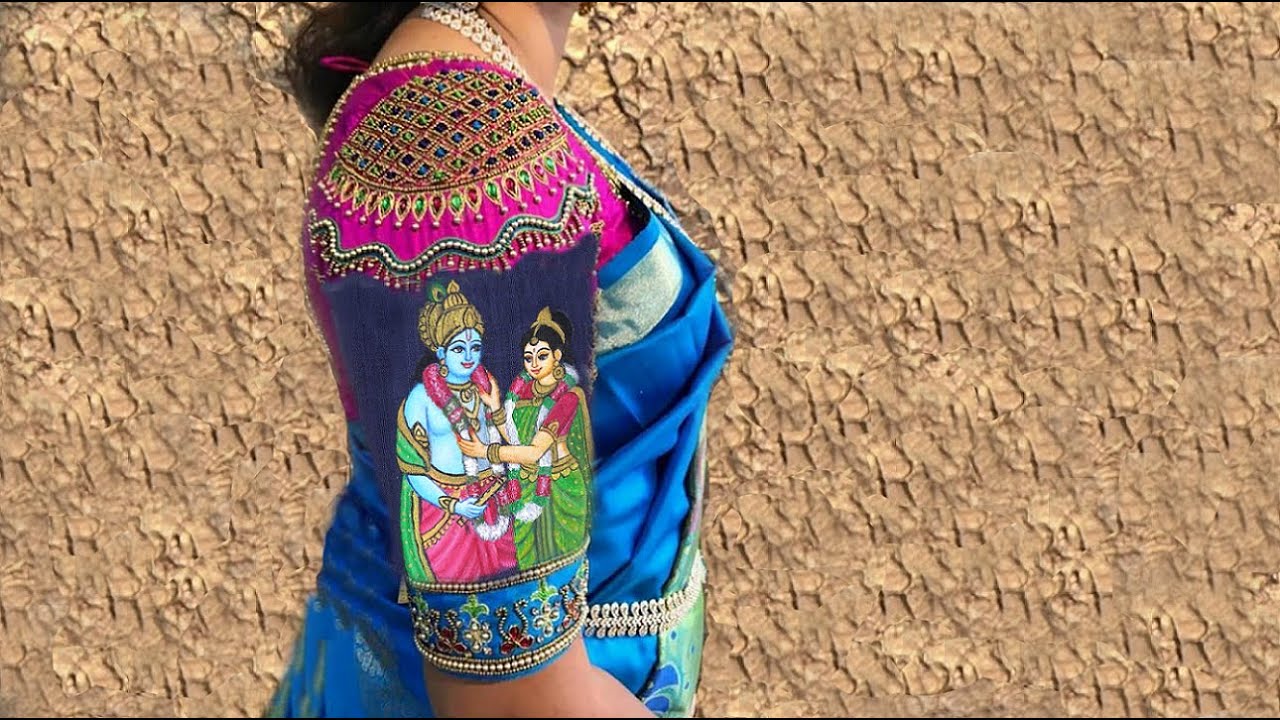 Fabric Painting #112 l Elegant Swami Kalyanam Painting on Blouse Hands l Step-by-Step process
