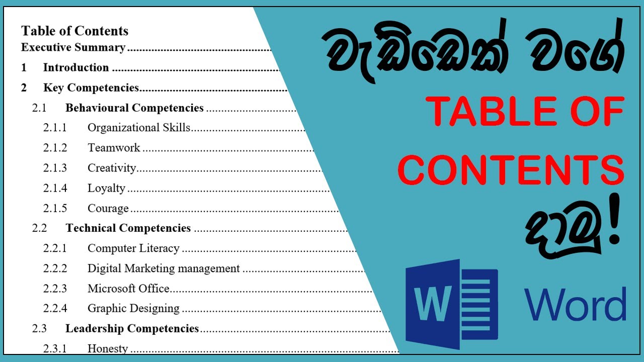 How to create a table of contents in Microsoft word | Microsoft word tutorial | In Sinhala 2022