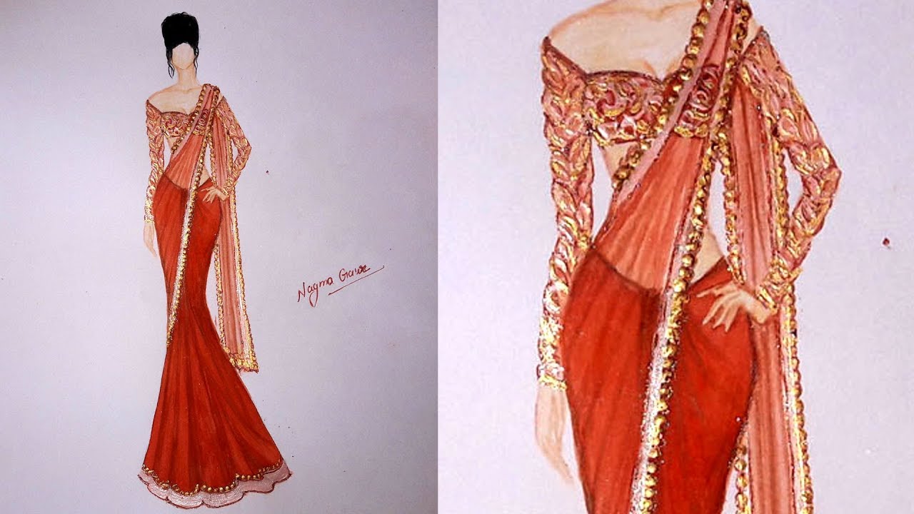 How to draw saree design
