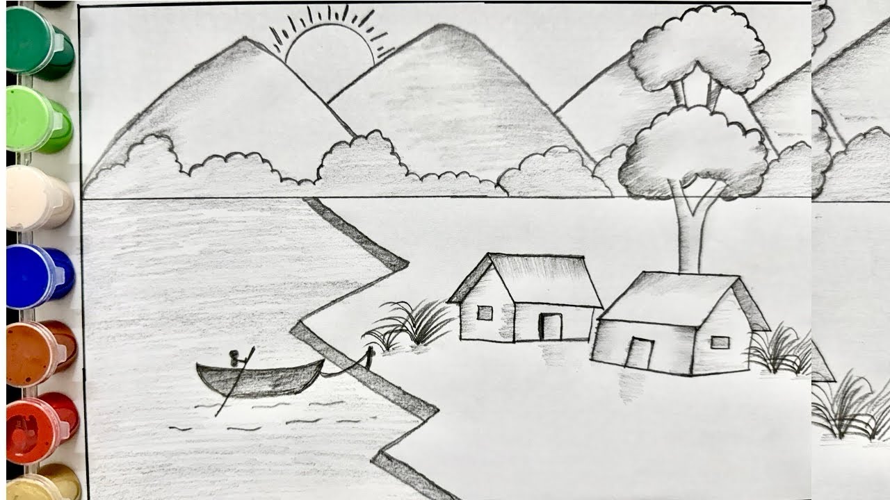 Simple easy nature scenery pencil drawing | step by step tutorial | How to draw landscape scenery