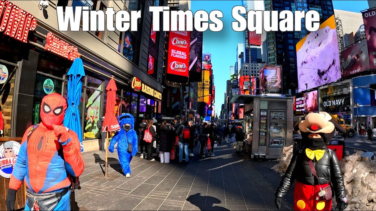Winter Times Square Walk | NYC Street Characters & Snowy City Life
