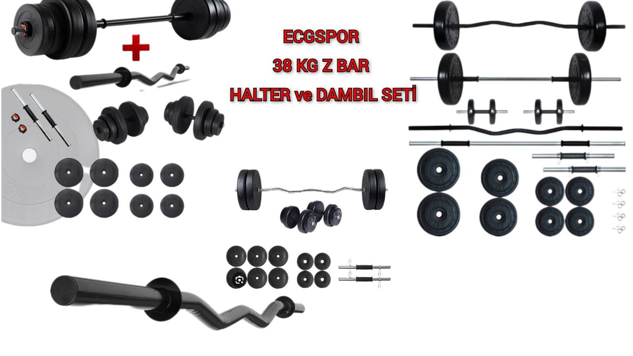 EcgSpor 38 kg Z Bar Halter Seti ve Dambıl Seti  ### TEST ZAMANI ###