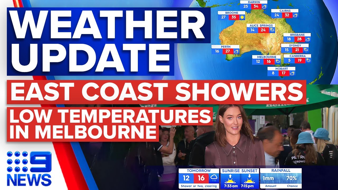 Showers on east coast, Low temperatures in Melbourne | Weather | 9 News Australia