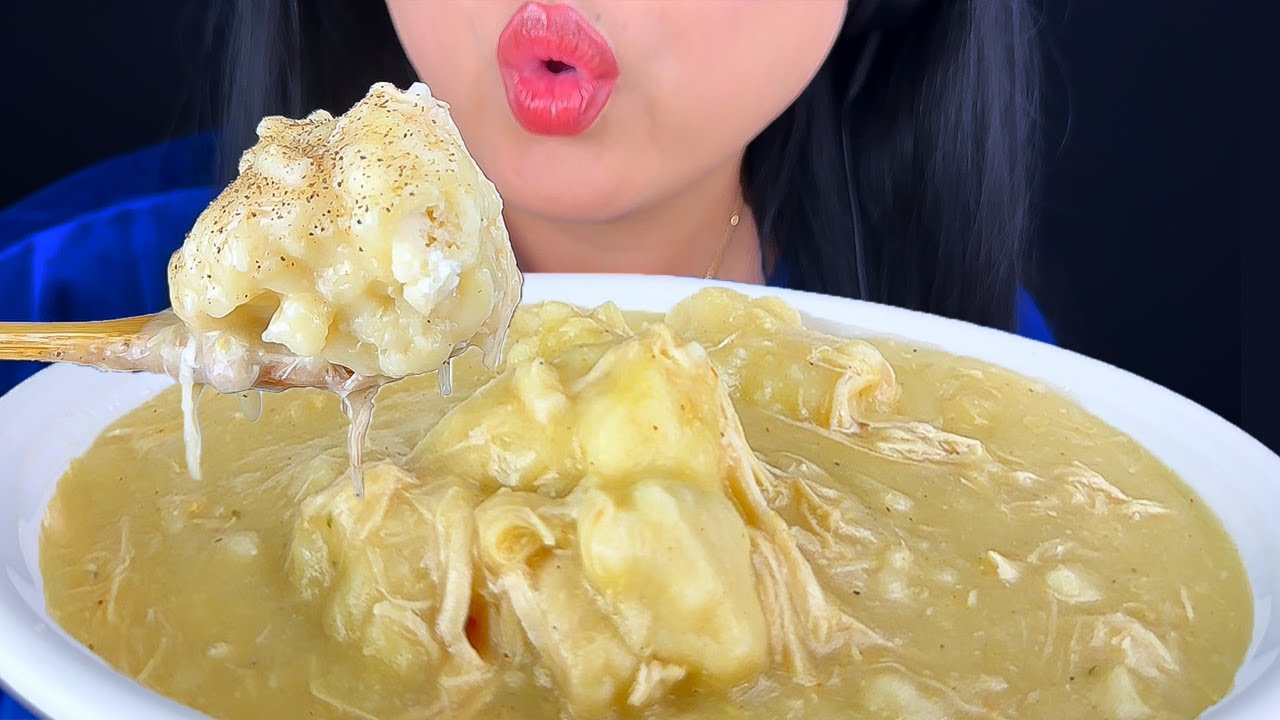 ASMR COOKING & EATING CHICKEN AND DUMPLINGS
