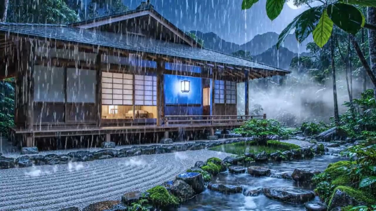 YOU’LL FALL ASLEEP IN MINUTES 🌧️ Heavy Rain on a Japanese Forest House — Night Ambience